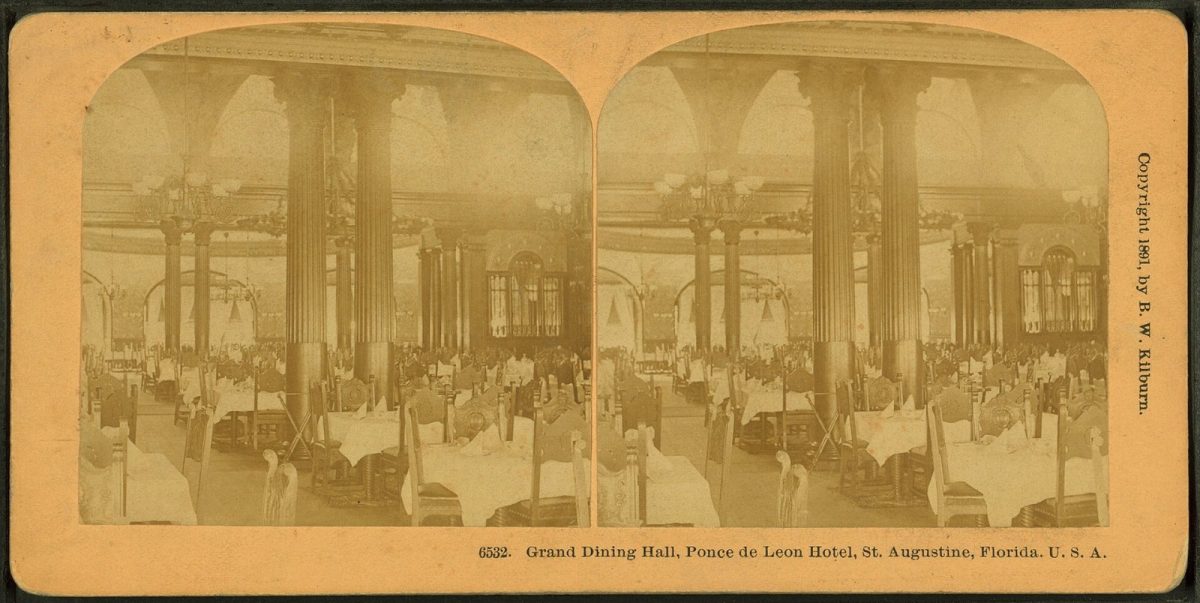 The hotel's grand dining hall as pictured in 1888, the year it opened.
