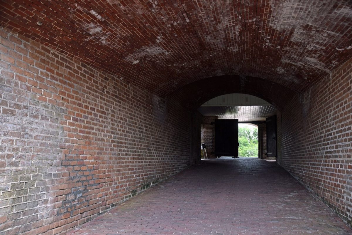 A vaulted brick passage inside Fort Clinch.