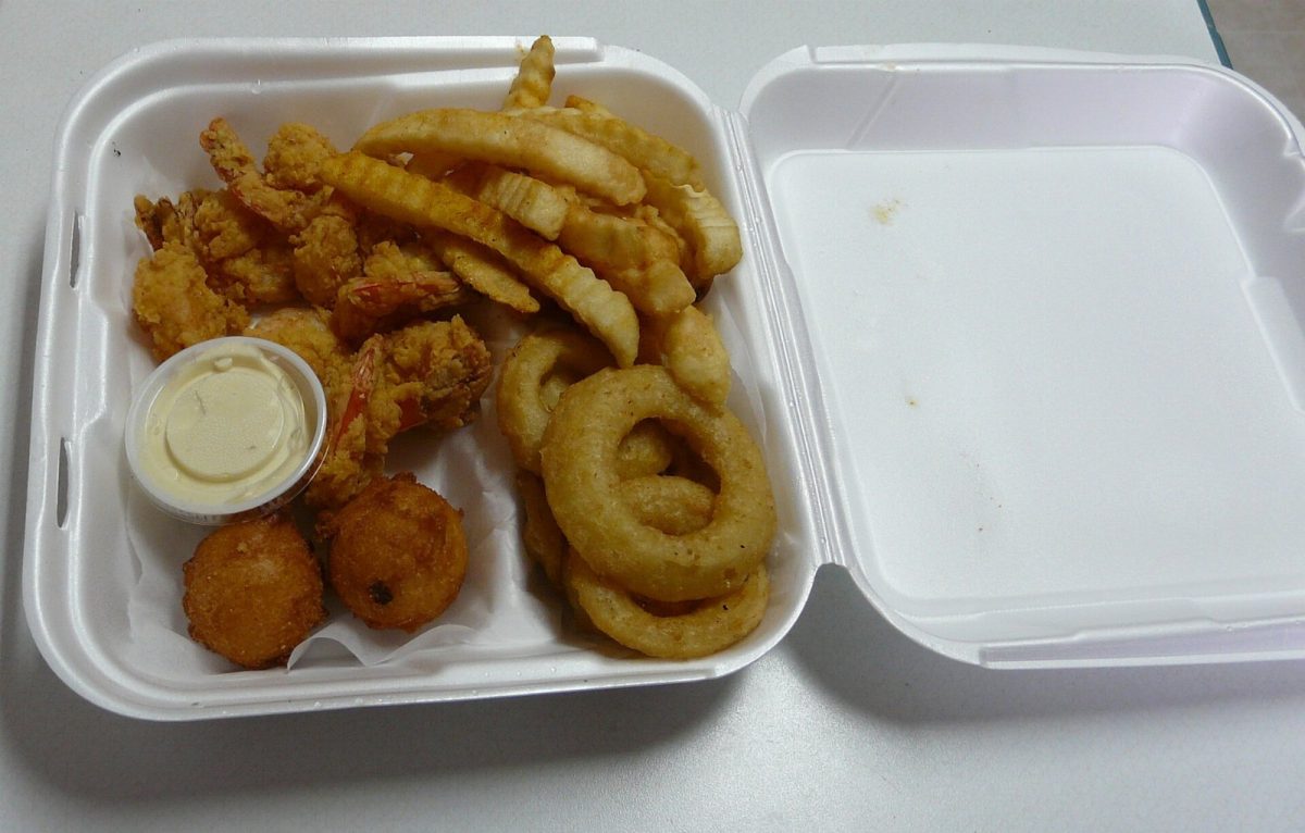 A fried shrimp basket with hush puppies and onion rings (file photo).