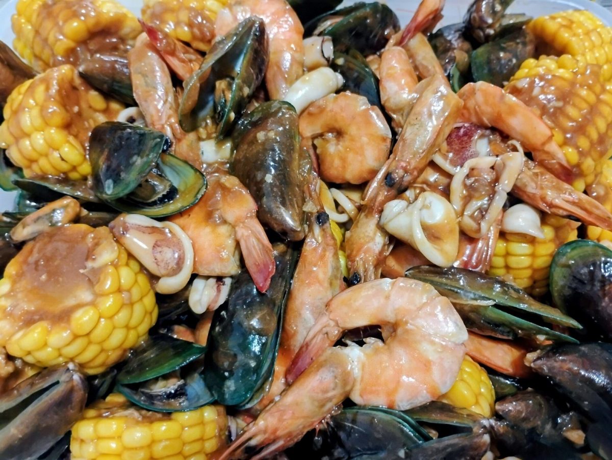 A Cajun-style seafood boil with shrimp, mussels and corn (file photo).