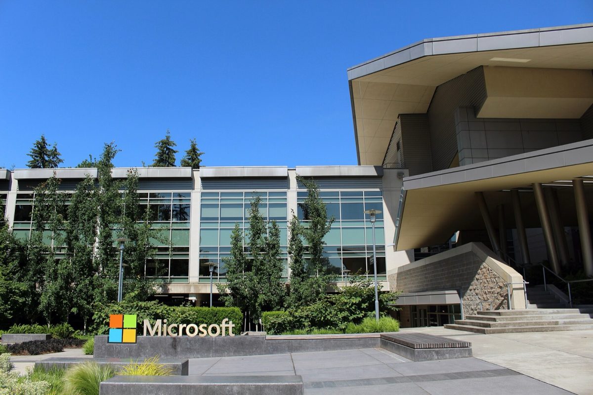 Microsoft sign outside Building 92, the visitor center on its Redmond, Wash., campus (file photo).