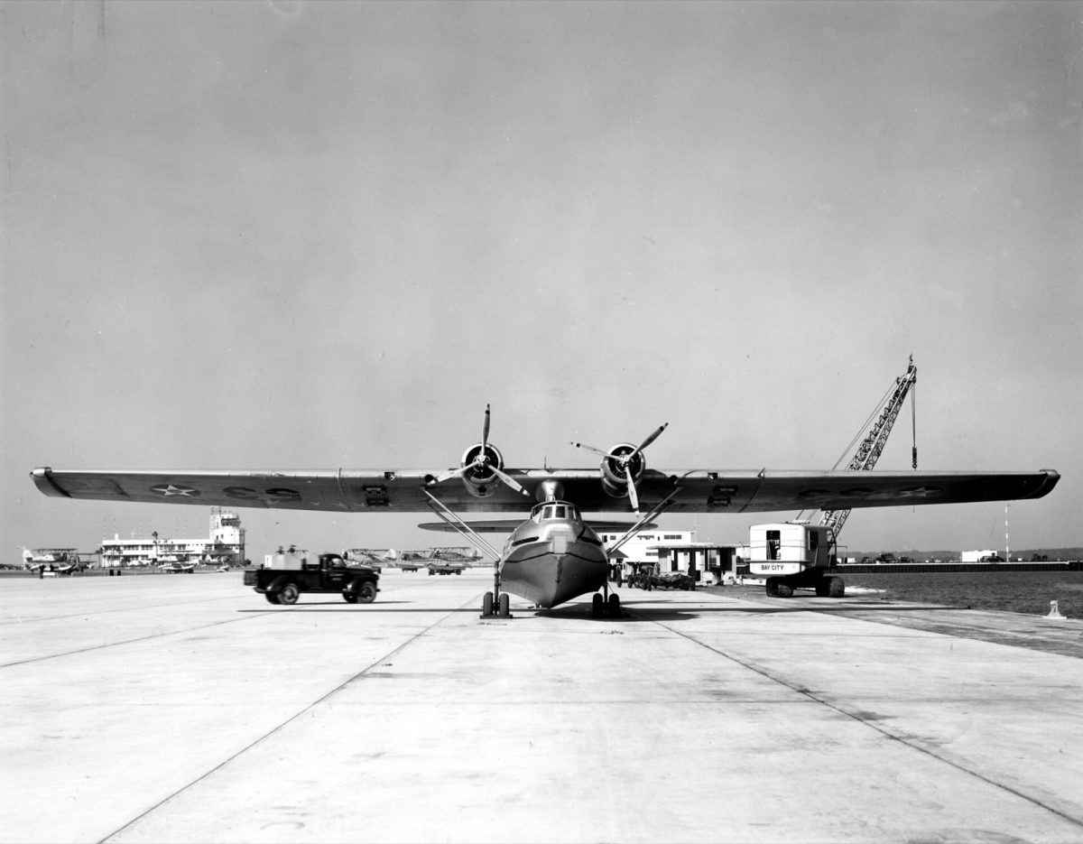 A PBY-2 Catalina flying boat on the seaplane ramp at Naval Air Station Jacksonville in 1942 (U.S. Navy photo).
