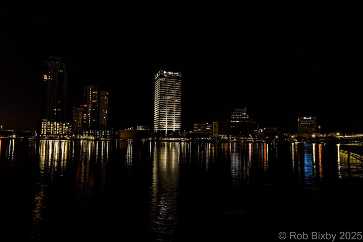 The Jacksonville skyline at night.