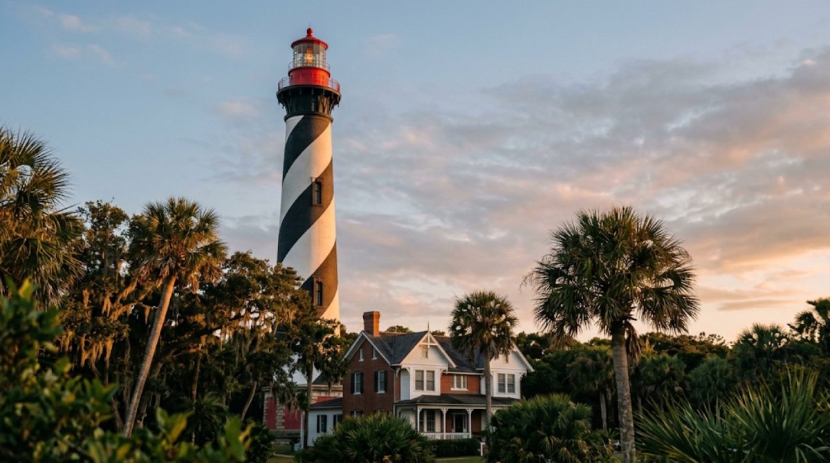 The St. Augustine Lighthouse stands 165 feet tall and was first lit in October 1874.