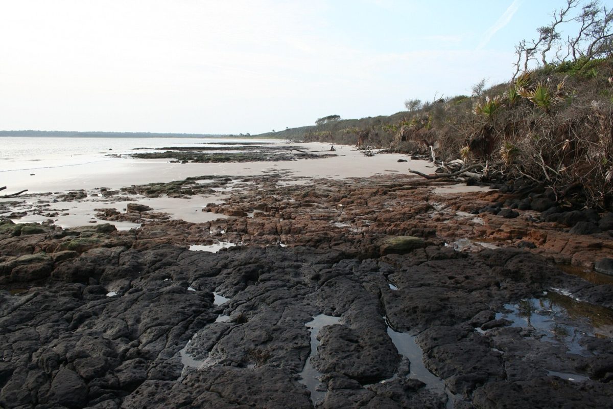 Blackrock Beach's dark formations are unusual for Florida's coast.
