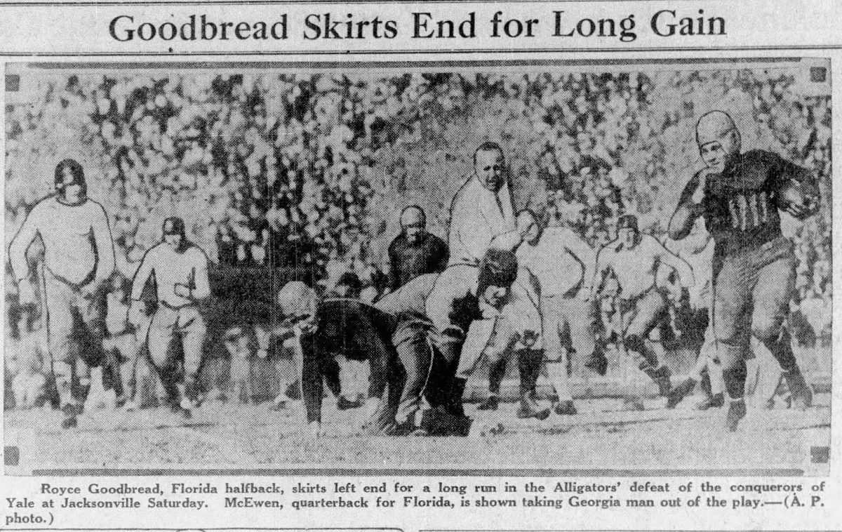 Florida's Royce Goodbread runs against Georgia in Jacksonville in October 1929, in an Associated Press photo. The game has been played in Jacksonville every year since 1933 except 1994 and 1995.