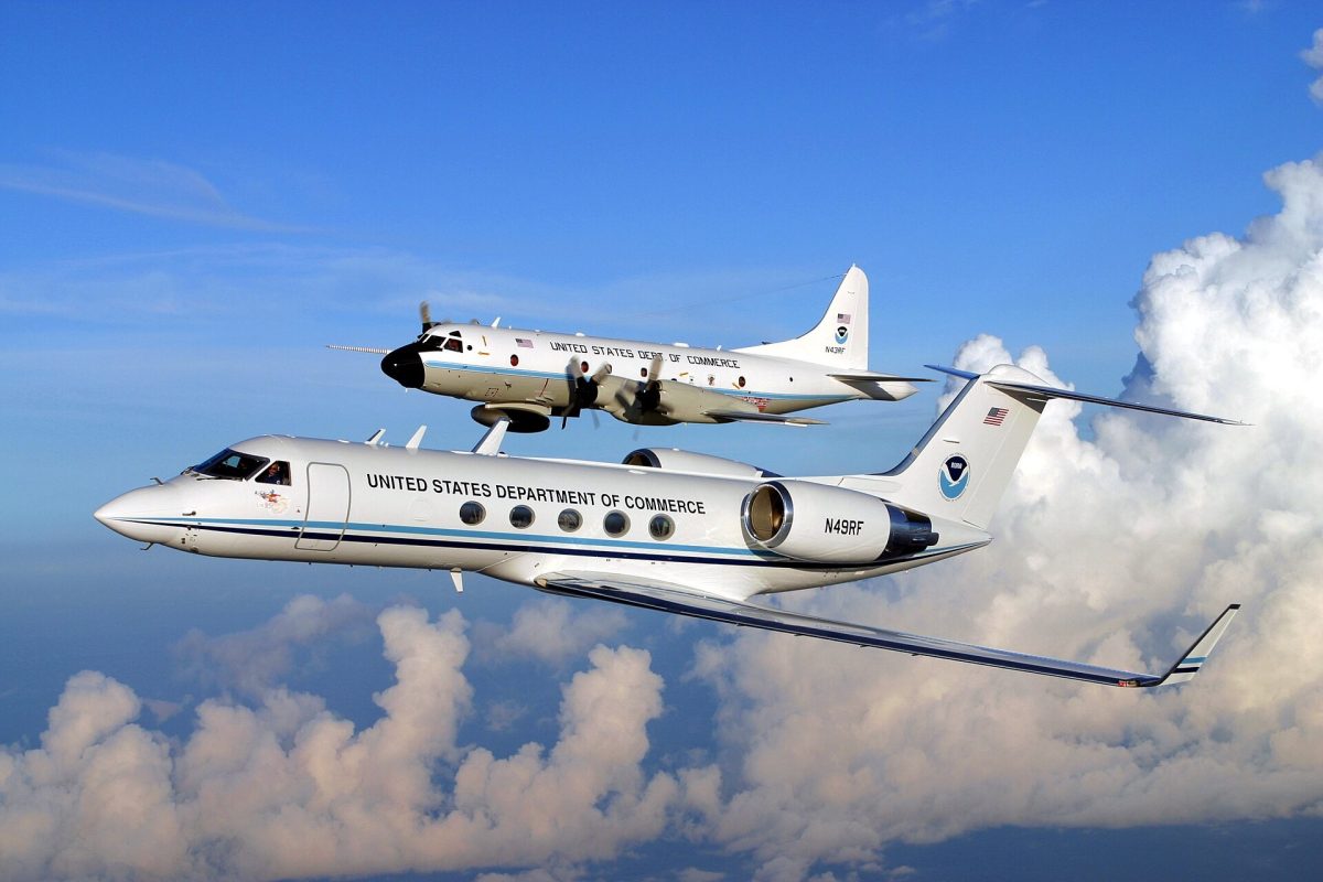 NOAA's Gulfstream IV and WP-3D Orion hurricane hunter aircraft, which fly into storms to collect data.