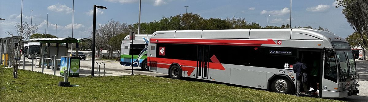 JTA buses at the Regency Square transit hub in 2024.