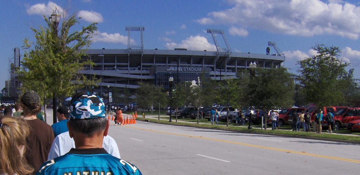 Fans walk from the parking lots to the stadium before a Jaguars game in 2006.